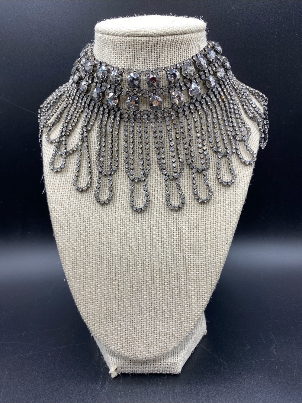 CHICO'S Dripping Crystal Rhinestone Loopy Statement Choker Necklace Gunmetal